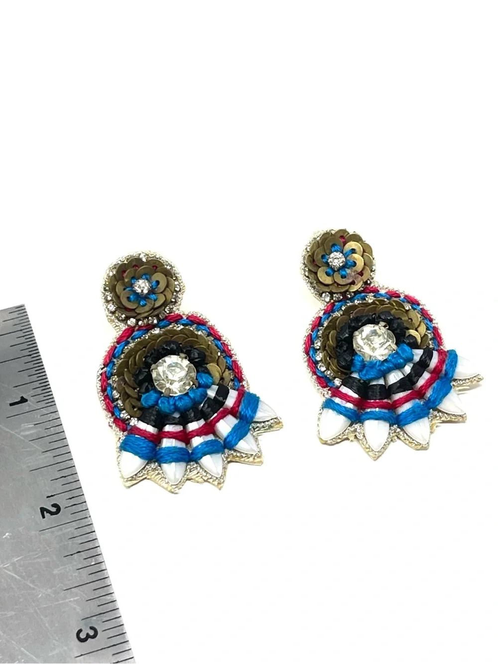 New Anthropologie Beaded Statement Earrings Red White Blue